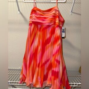 Vibrant Pink and Orange Pleated Dress